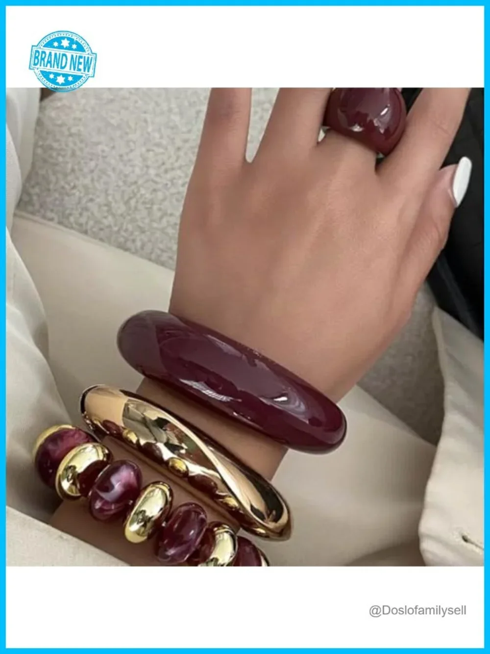Chunky Gold Acrylic Resin Beaded Bangle Bracelet Set for Women